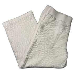 J. Jill Wide Leg Cropped White Gauze Pants Size L TALL, Elastic, Pockets, SOFT